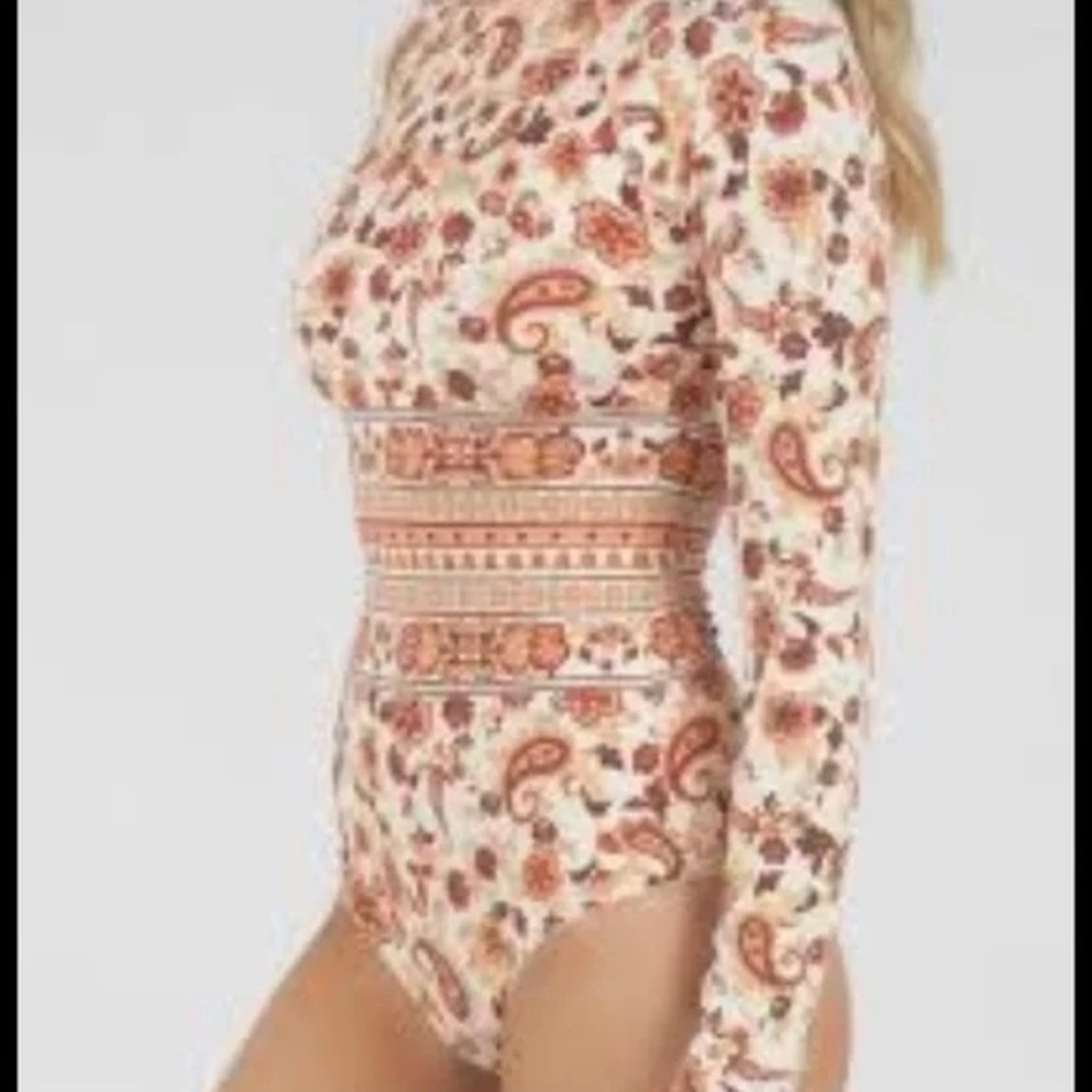 Rip Curl Floral One Piece Swimsuit - Cream and Brown